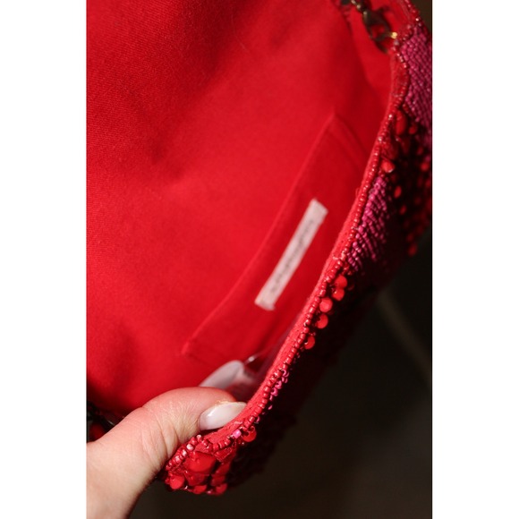 Anthropologie Beaded Striped Crossbody Bag Red Pink Chain Strap NWT - Picture 5 of 12